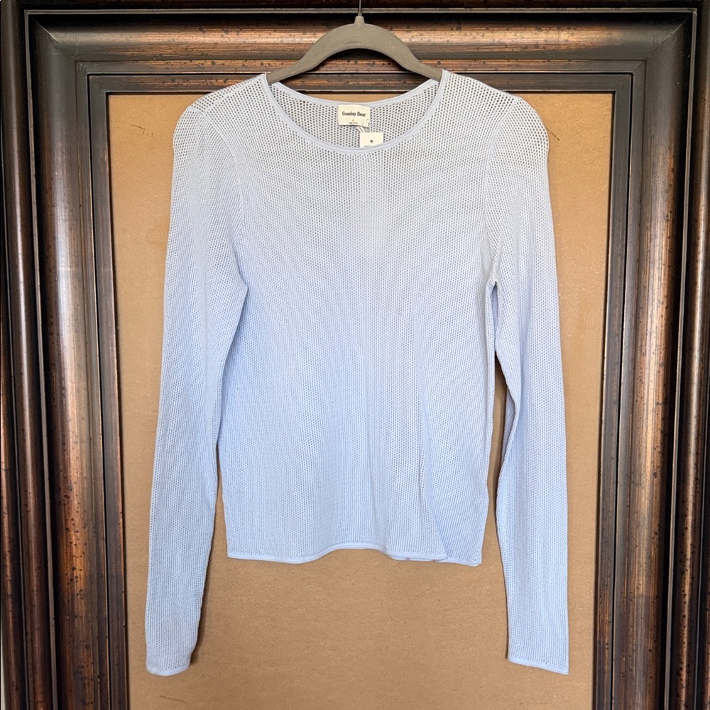 NWT Sunday Best Downtown Light Blue Long Sleeve Mesh Sweater
